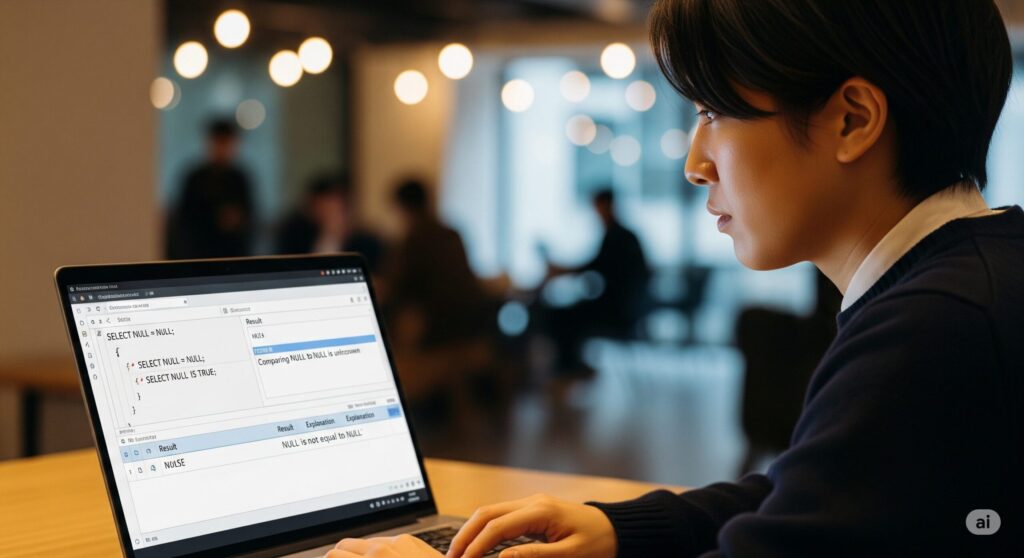 sql null同士の比較はどうなるか